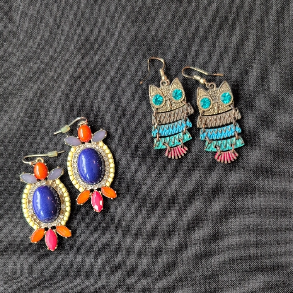 Rhinestone Owl And Turtle Earrings